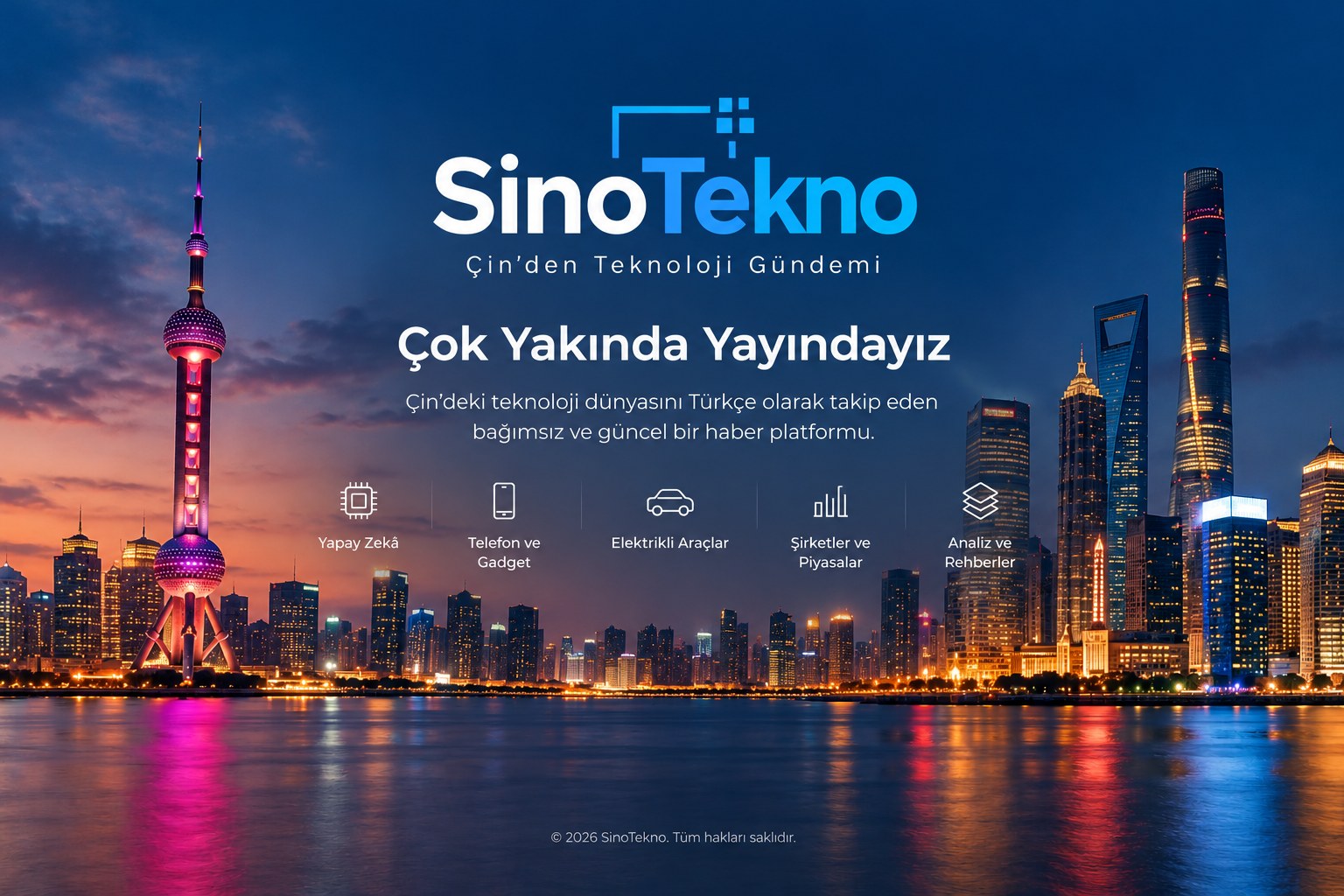 SinoTekno — Çin'den Teknoloji Gündemi. Çok yakında yayındayız. Yapay zekâ, telefon ve gadget, elektrikli araçlar, şirketler ve piyasalar, analiz ve rehberler.
